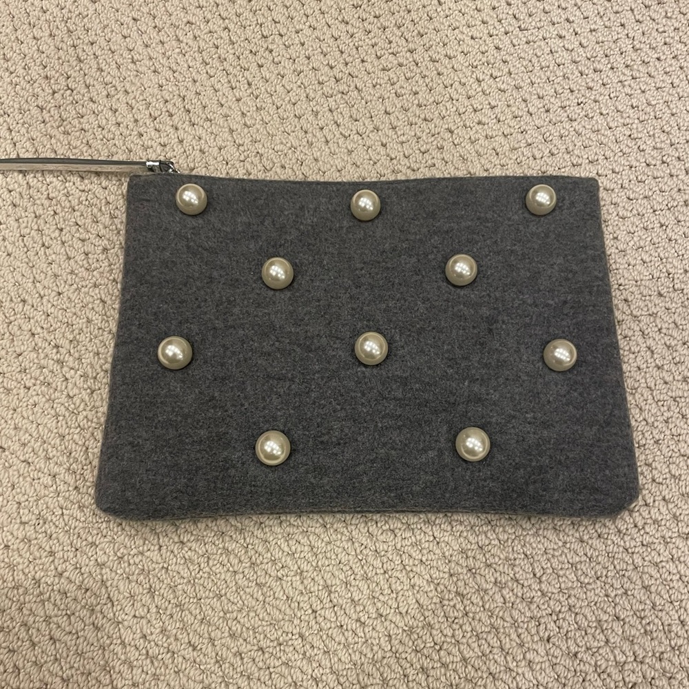 Banana Republic Large Gray Felt Clutch with Pearls